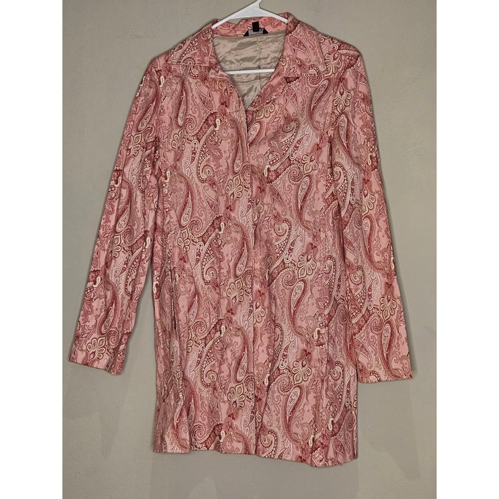 Zinc Pink‎ Paisley Print Button Front Long Sleeve Duster Jacket - M Romantic Y2K